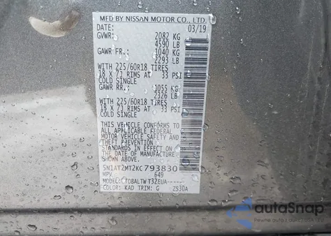 2019 Nissan Rogue Sv from USA, damaged, VIN 5N1AT2MT2KC793830